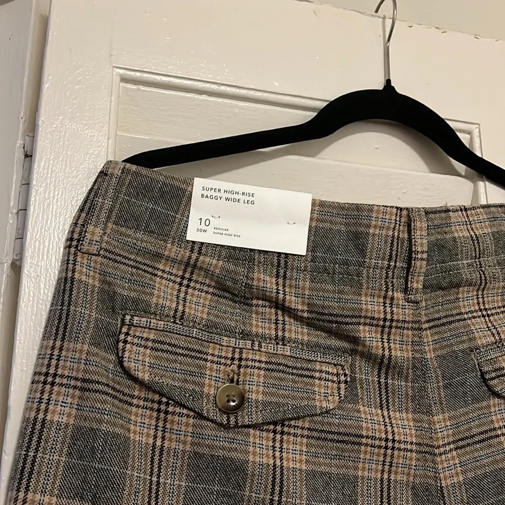 american eagle super high rise wide leg 30 waist regular brown gray blue plaid - Picture 4 of 4